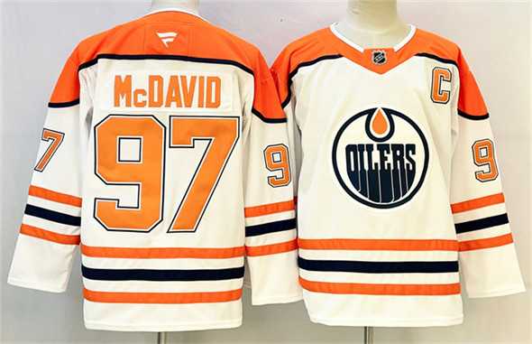 Men%27s Edmonton Oilers #97 Connor McDavid White Orange 2024-25 With C Patch Heritage Classic Primegreen Stitched Jersey->edmonton oilers->NHL Jersey